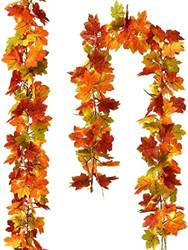 Artiflr 2 Pack Fall Garland Maple Leaf with 2pcs LED String Light, 5.9Ft/Piece Hanging Vine Garla... | Amazon (US)