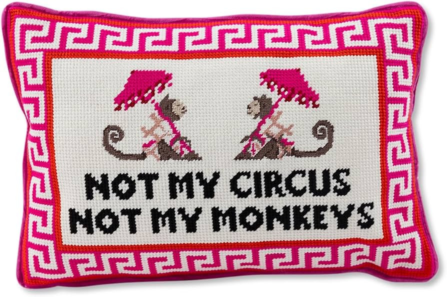 FURBISH Needlepoint Decorative Throw Pillow - Not My Circus Not My Monkeys, Small Embroidered Acc... | Amazon (US)