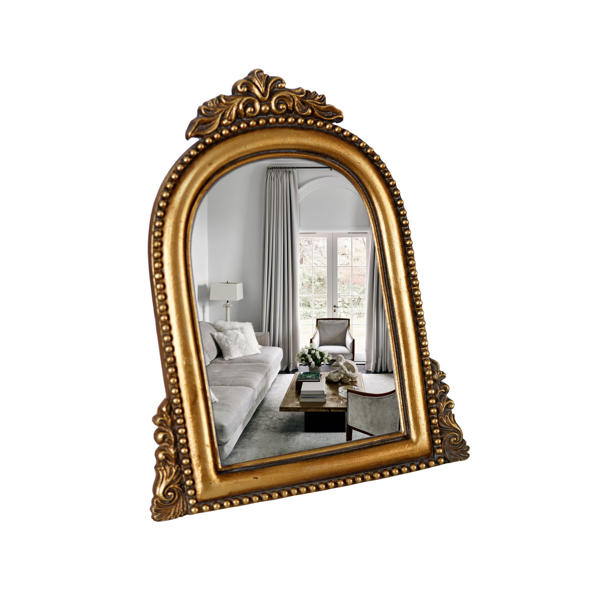 OIGUMR Gold Ornate Baroque Mirror Vanity Desk Table Mirror Arched Makeup Mirror Antique Mirror wi... | Amazon (US)