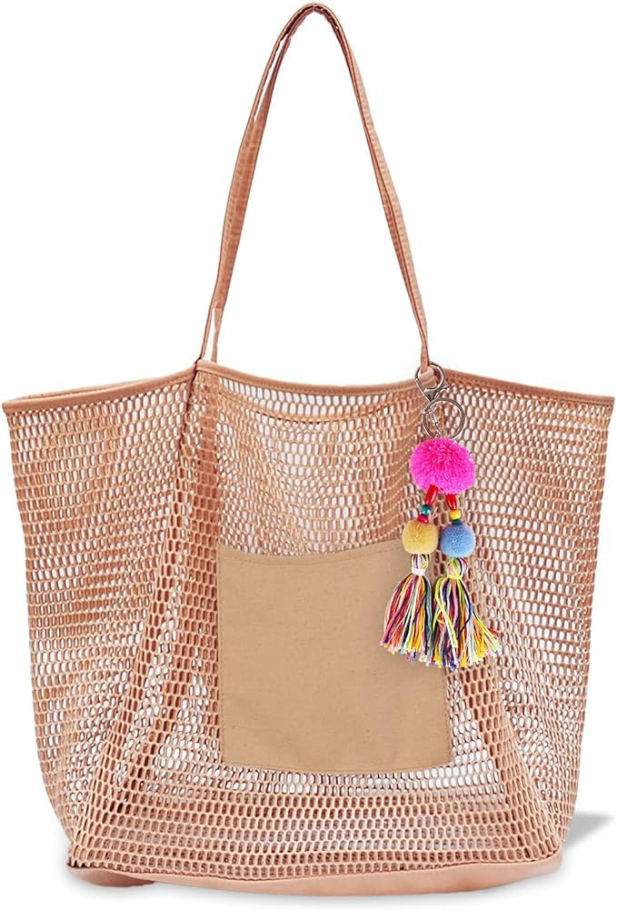 Extra Large Straw Beach Tote Bags with Pockets Zippers for Family Beach Vacation | Amazon (US)