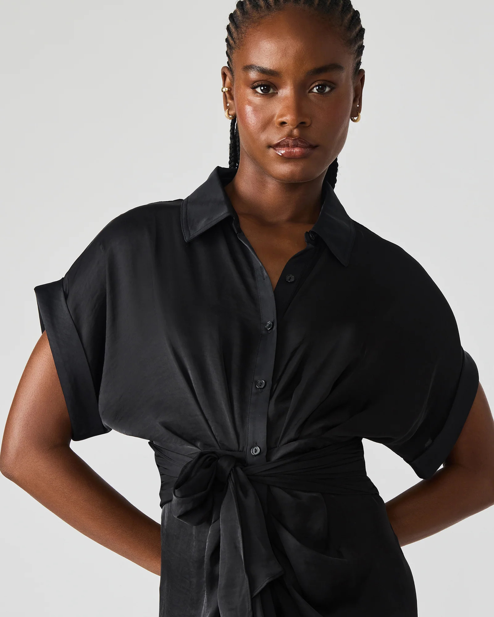 TORI Black Button Up Collared Midi Dress | Steve Madden (US)
