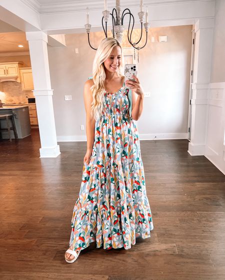 Gorgeous maxi dress! Wearing a small’ TTS! Top is smocked and allows stretch! Size down if between sizes! 

Resort wear / summer dress / maxi dress / vacation outfit / resort style 

#LTKstyletip
