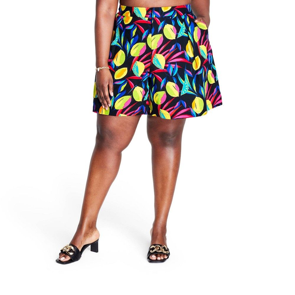 Women's Plus Size Lemon Print Shorts - Tabitha Brown for Target Black 3X | Target