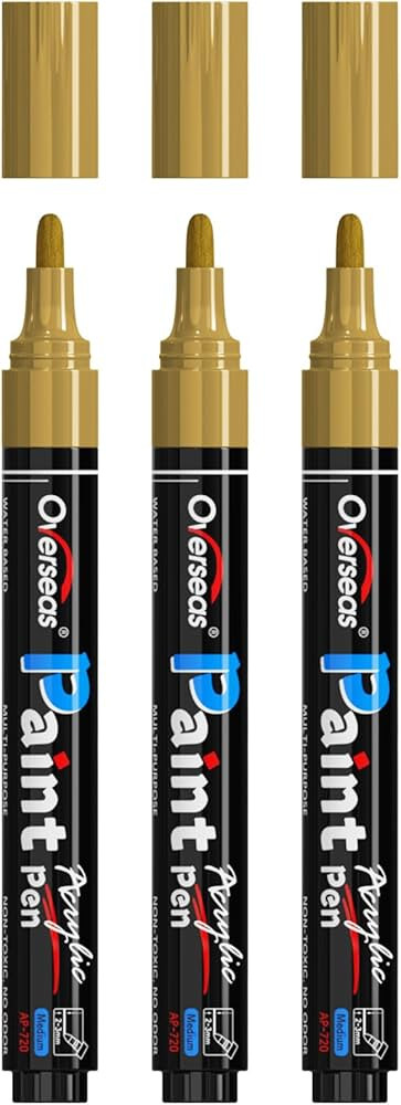 Overseas Gold Paint Pens Paint Markers - Permanent Acrylic Markers 3 Pack, Water Based, Quick Dry... | Amazon (US)