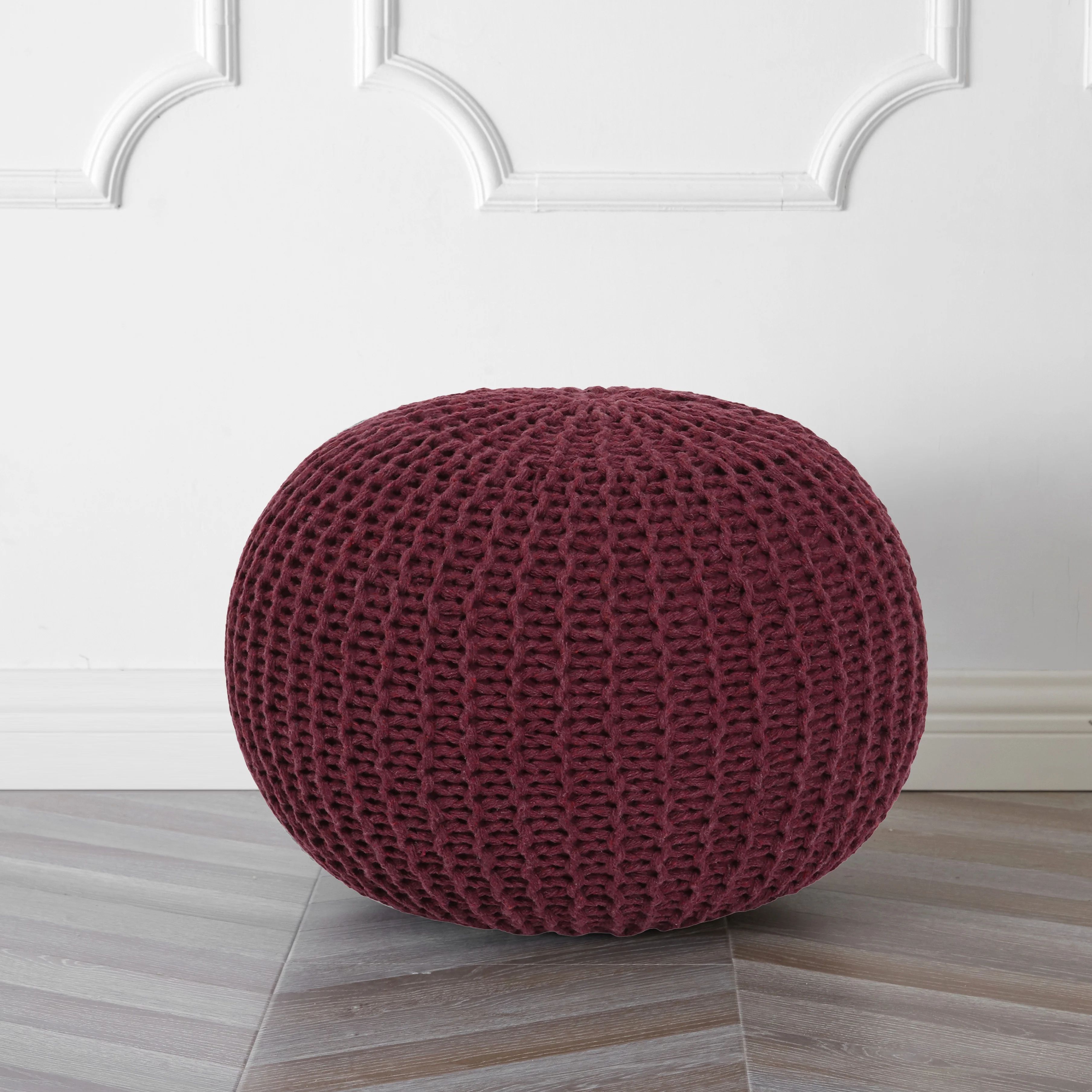 Urban Shop Round Solid Print Polyester Pouf, Red - Walmart.com | Walmart (US)