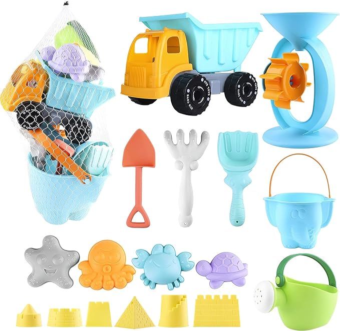 balnore Beach Toys with 20 Pieces Mesh Bag with Pail Car Animals Castle and Other Tools Kit Macar... | Amazon (US)