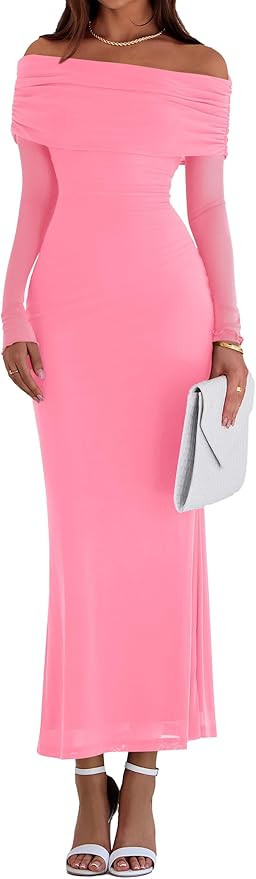 PRETTYGARDEN Fall Dresses for Women 2025 Elegant Off The Shoulder Long Sleeve Formal Wedding Gues... | Amazon (US)