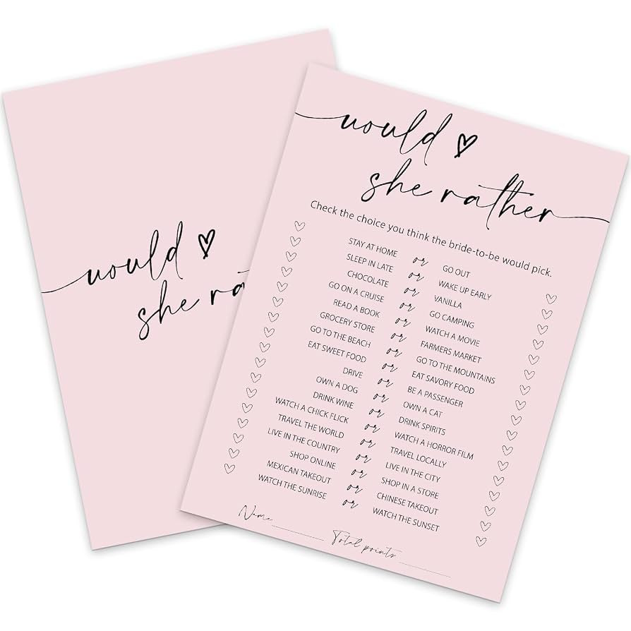 Whaline 50 Sheets Blush Pink Bridal Shower Game Cards Pink Double Sided Party Game Activity Cards... | Amazon (CA)