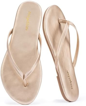 mazeskin Women's Memory Foam Comfortable Flat Thong Sandals Dressy Summer Beach Leather Slide Fli... | Amazon (US)