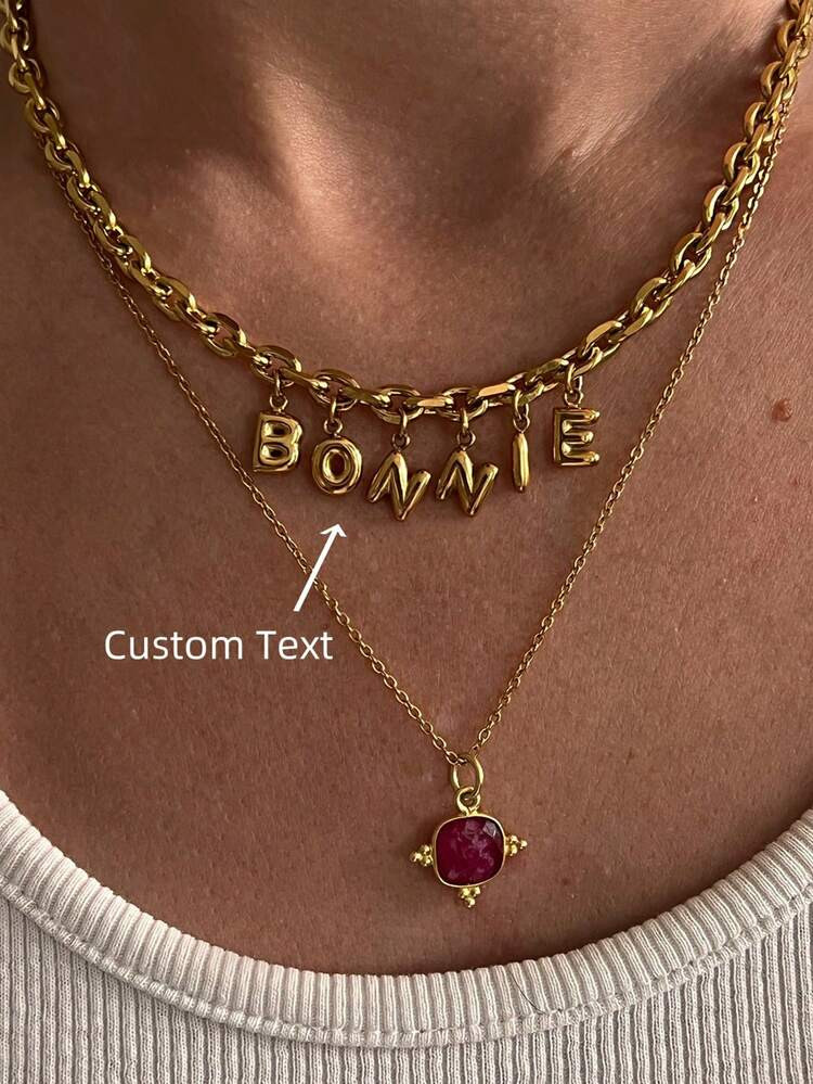 1pc 3D Bubble Name Necklace, Stainless Steel Bubble Initial Charm Personalized Jewelry Gift Custom Nameplate Necklace, Initial Round Bubble Necklace - Personalized Gift For Friends, Couples And Family, Special Customized Name Necklace Design, Suitable For Wedding, Valentine's Day, Mother's Day Gifts, Fashionable, Retro, Minimalist, Casual, Black, Silver ,Forever Love | SHEIN