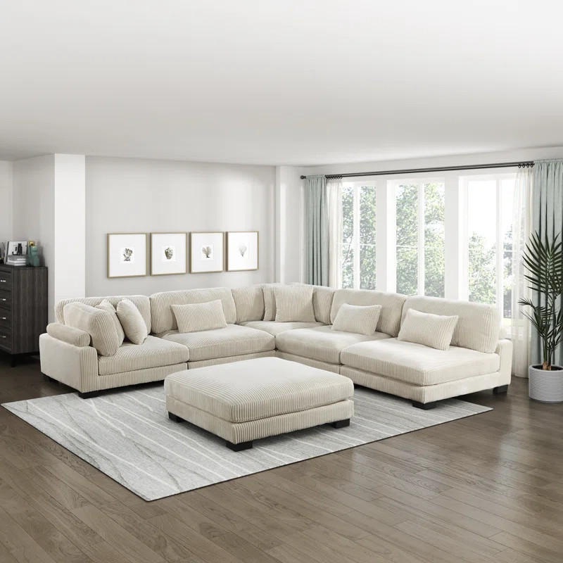 Brinsley 135”W Modern Corduroy Track Arm Modular Sectional Sofa | Wayfair North America