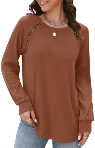 Aifer Womens Fall Shirts Burnt Orange Long Sleeve Tops Basic Holiday Halloween Tunic Tops Cotton Lace Blouses | Amazon (US)