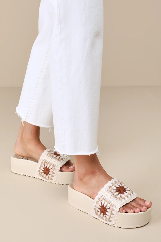 Worble Cream Multi Crochet Flatform Slide Sandals | Lulus
