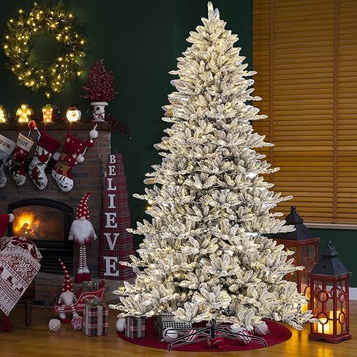 11ft Pre-lit Snow Flocked Fir Artificial Christmas Tree w/Easy Assembly Metal Stand Artificial Sl... | Amazon (US)