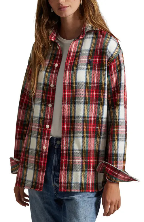Polo Ralph Lauren Plaid Relaxed Fit Cotton Button-Up Shirt in Red-Cream-Green at Nordstrom, Size Xx-Small | Nordstrom