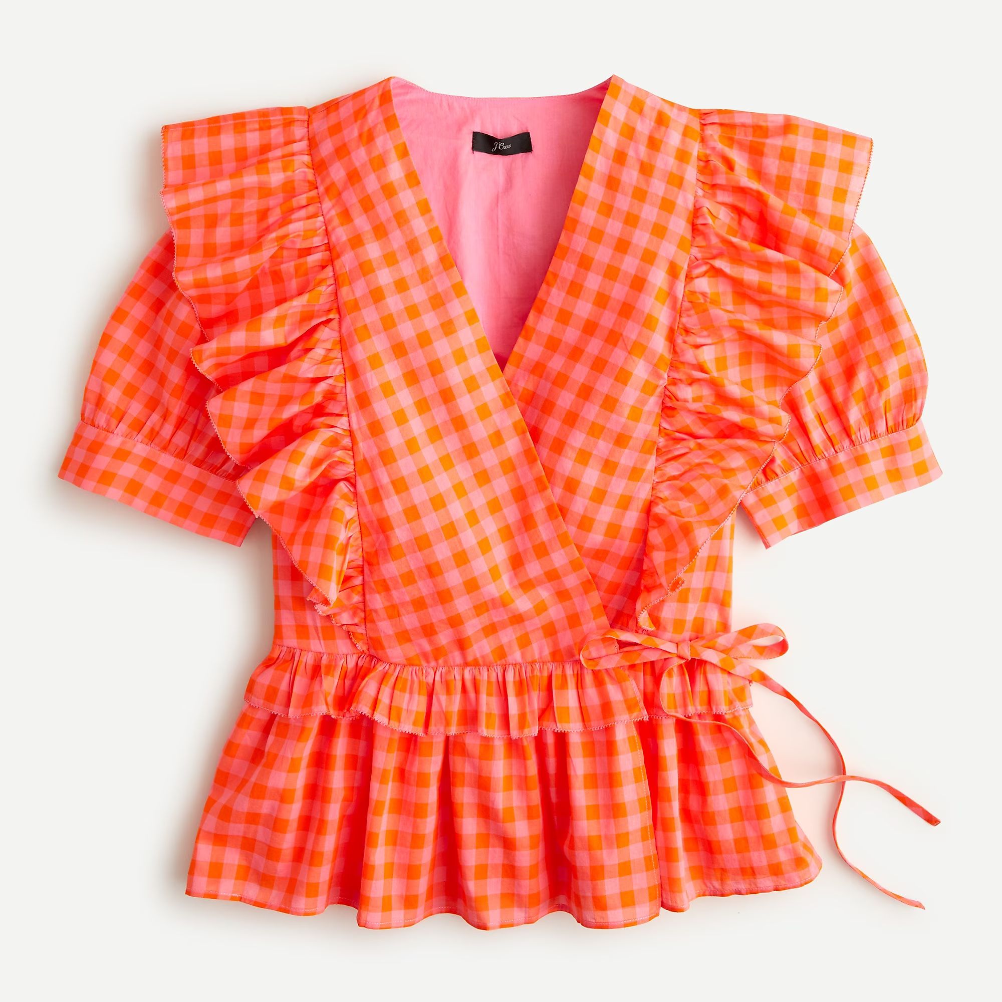 Ruffle wrap top in gingham | J.Crew US