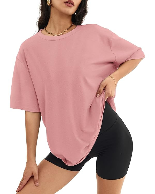 ATHMILE Womens Oversized T Shirts Loose Fit Crewneck Short Sleeve Tops Summer Casual Blouse Y2K 2... | Amazon (US)