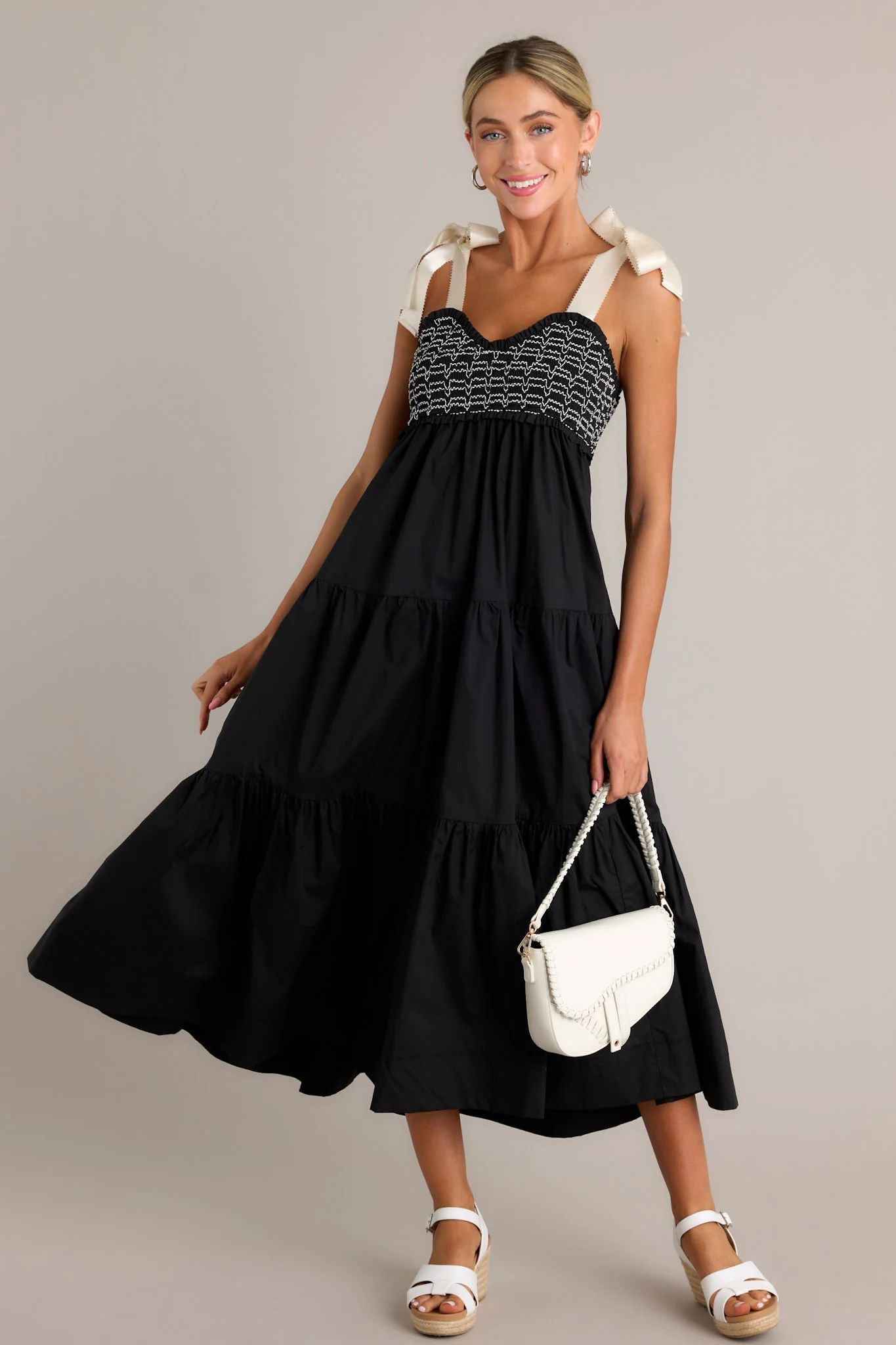 Serene Whisper 100% Cotton Black Maxi Dress | Red Dress