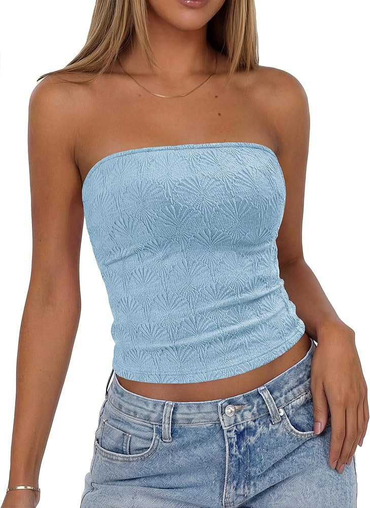 BTFBM Tube Tops for Women Floral Embroidery Summer Crop Top 2026 Strapless Going Out Y2K Beach Va... | Amazon (US)