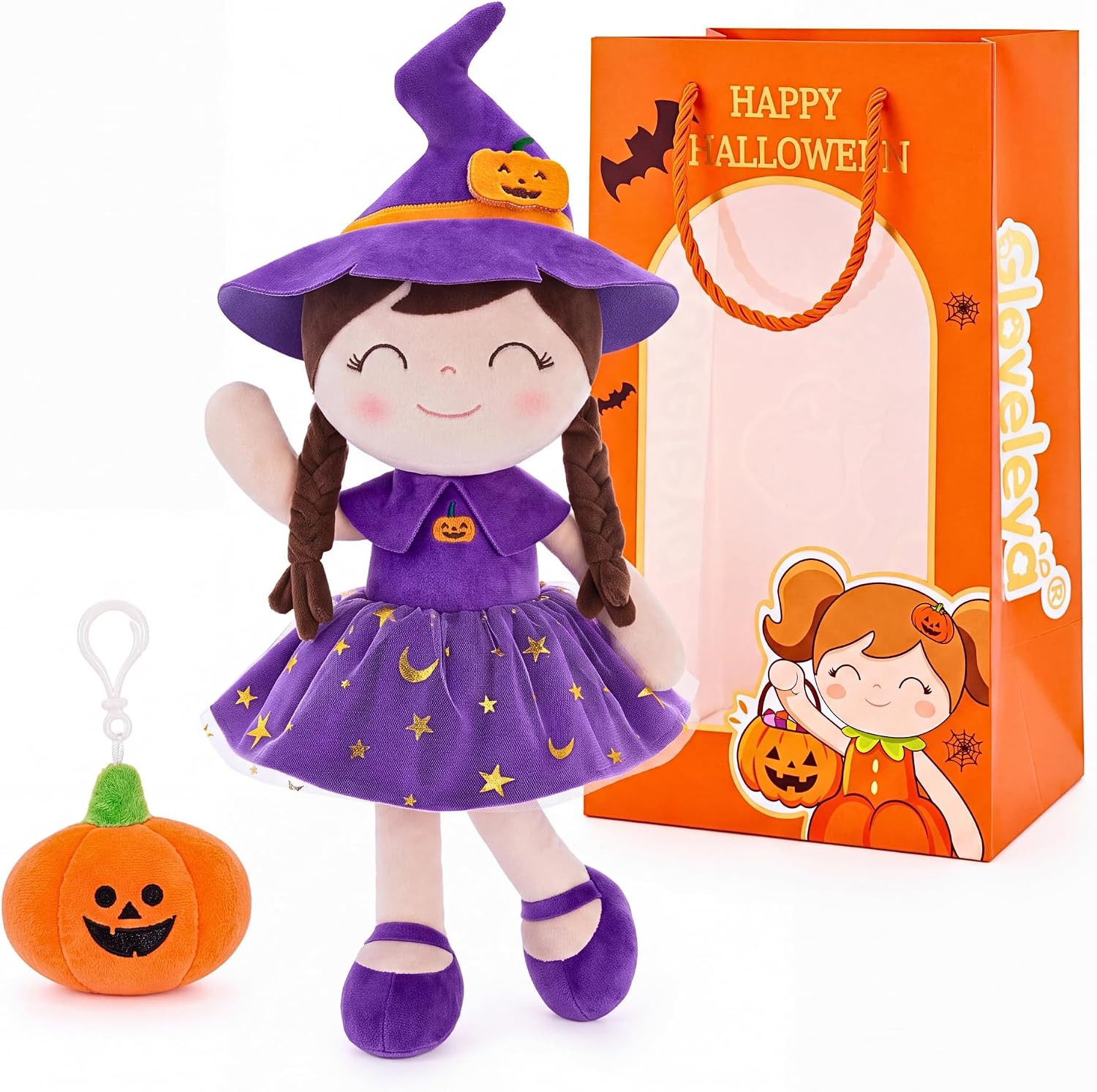 Gloveleya Halloween Baby Doll Baby Girl Gifts Cloth Dolls Kids Plush Toys Witch Dolls Purple 16 inches | Amazon (US)