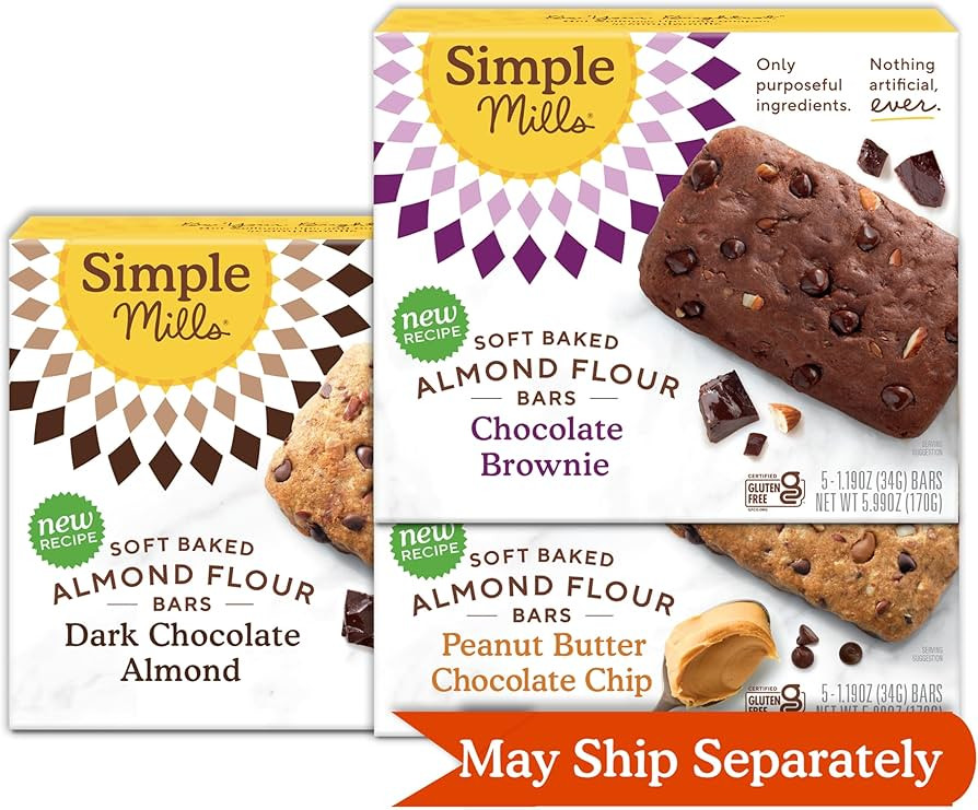 Simple Mills Almond Flour Snack Bars (Chocolate Brownie, Dark Chocolate Almond, & Peanut Butter C... | Amazon (US)