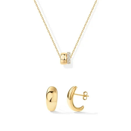 PAVOI Women s 14K Yellow Gold Flash Plated Two-Toned Rondelle Necklace & Dome Huggie Earrings Set | Walmart (US)