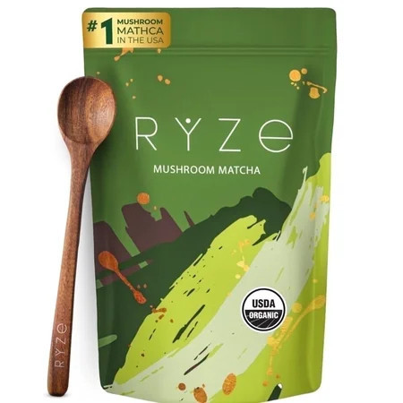 RYZE Mushroom Matcha USDA Organic with 6 Adaptogenic Mushrooms for Energy, Focus, Digestion, Immunity with Turkey Tail, Lions Mane, Reishi, 30 Serving | Walmart (US)