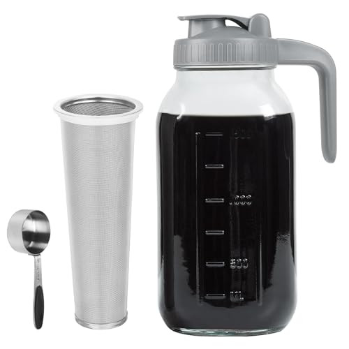 Xylanor Cold Brew Coffee Maker Pitcher, 64 OZ Heavy Duty Glass Wide Mouth Mason Jar Pour Spout Airtight Lid with Stainless Steel Infuser Filter for Iced Coffee, Ice Tea, Brewed Making | Amazon (US)
