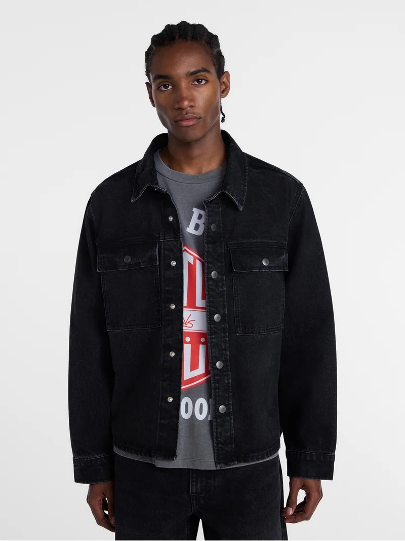 No Boundaries Denim Shacket with Long Sleeves, 100% Cotton 14 oz Denim, Men's XS-4XLT | Walmart (US)