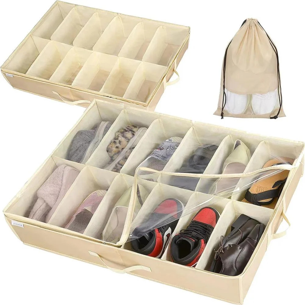 Mighty Rock 2 Pcs Under Bed Shoe Storage Organizers and 1 Shoe Storage Bag 12 Grids Under Bed Sho... | Walmart (US)