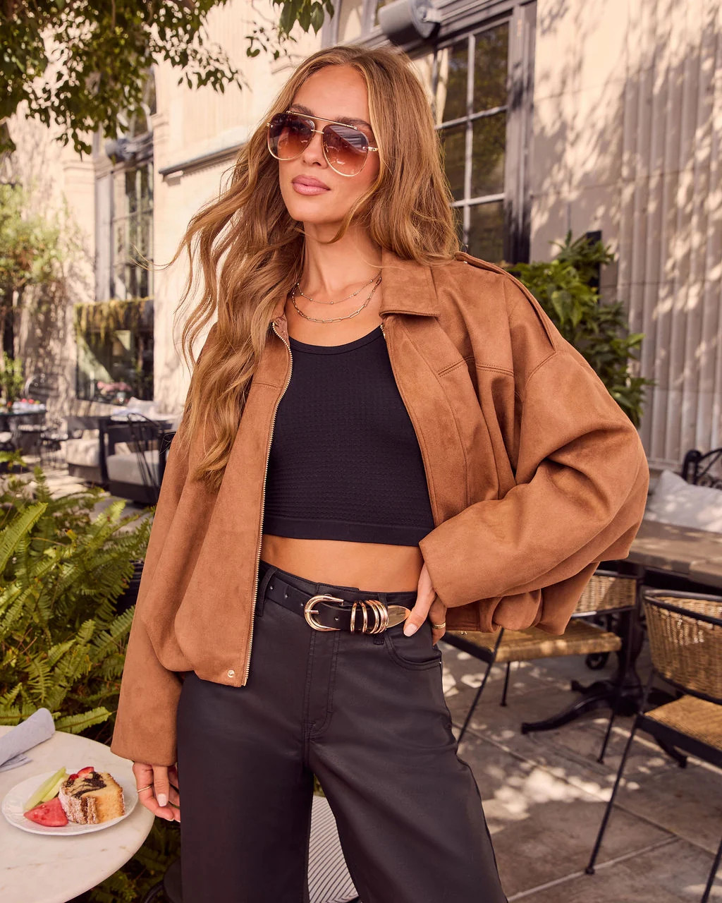 Maple Mornings Suede Bubble Hem Bomber Jacket | VICI