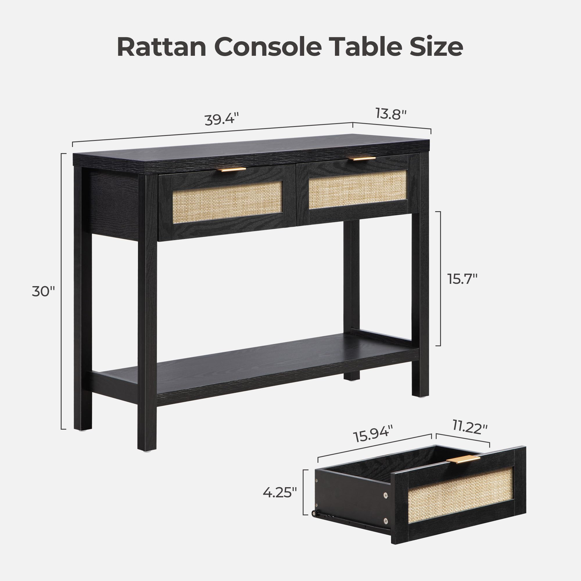 SICOTAS Black Console Table Set of 2 - Boho Entryway Table with Rattan Drawers, 2 Tier Shelf, Nar... | Amazon (US)