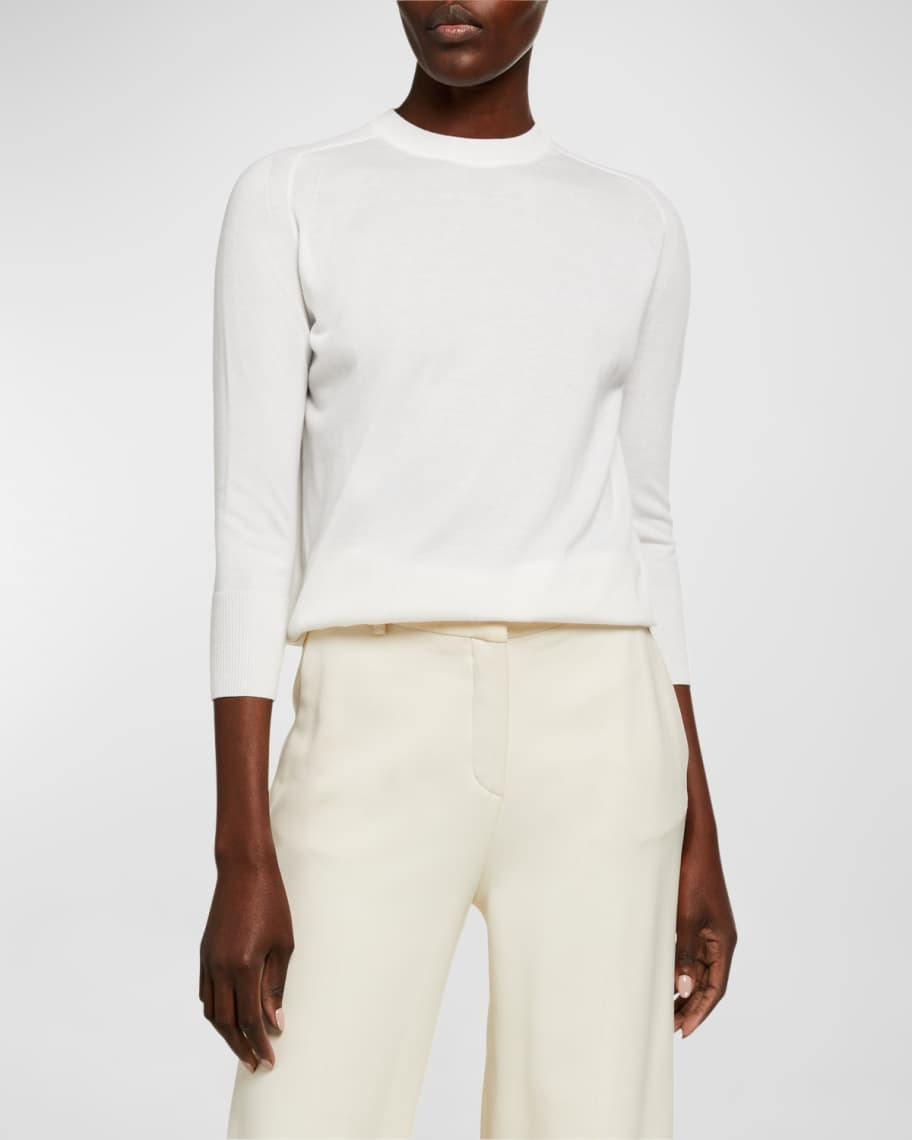 Loro Piana 3/4-Sleeve Cashmere Featherweight Sweater | Neiman Marcus