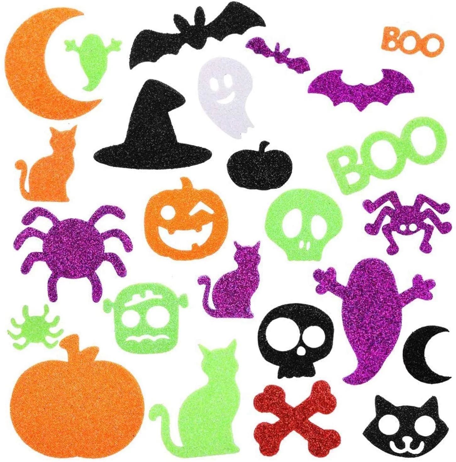 Halloween Foam Stickers Glitter Craft Stickers for Kids 100PCS Self-Adhesive Pumpkin Ghost Shape ... | Walmart (US)
