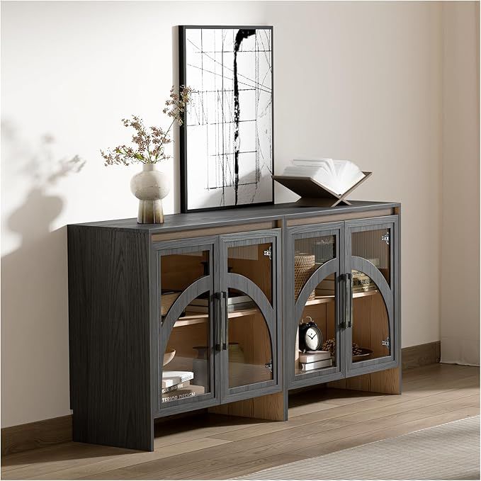 Modern Accent Cabinet,Sideboard Buffet Cabinet with Storage,Arched Cabinet with Glass Door,Creden... | Amazon (US)