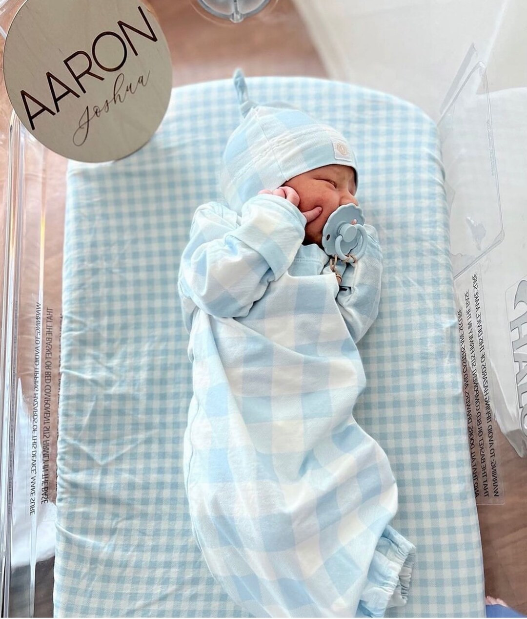 Baby Boy Knot Gown Set: Blue & White Newborn Sleeper, Hat | Etsy (US)