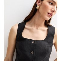 Women's Black Linen Blend Square Neck Waistcoat New Look | New Look (UK)