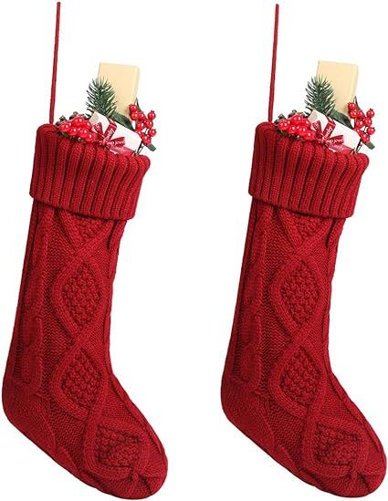 Free Yoka Cable Knit Christmas Stockings Kits Solid Color Burgundy Red Classic Decorations 18", S... | Amazon (US)