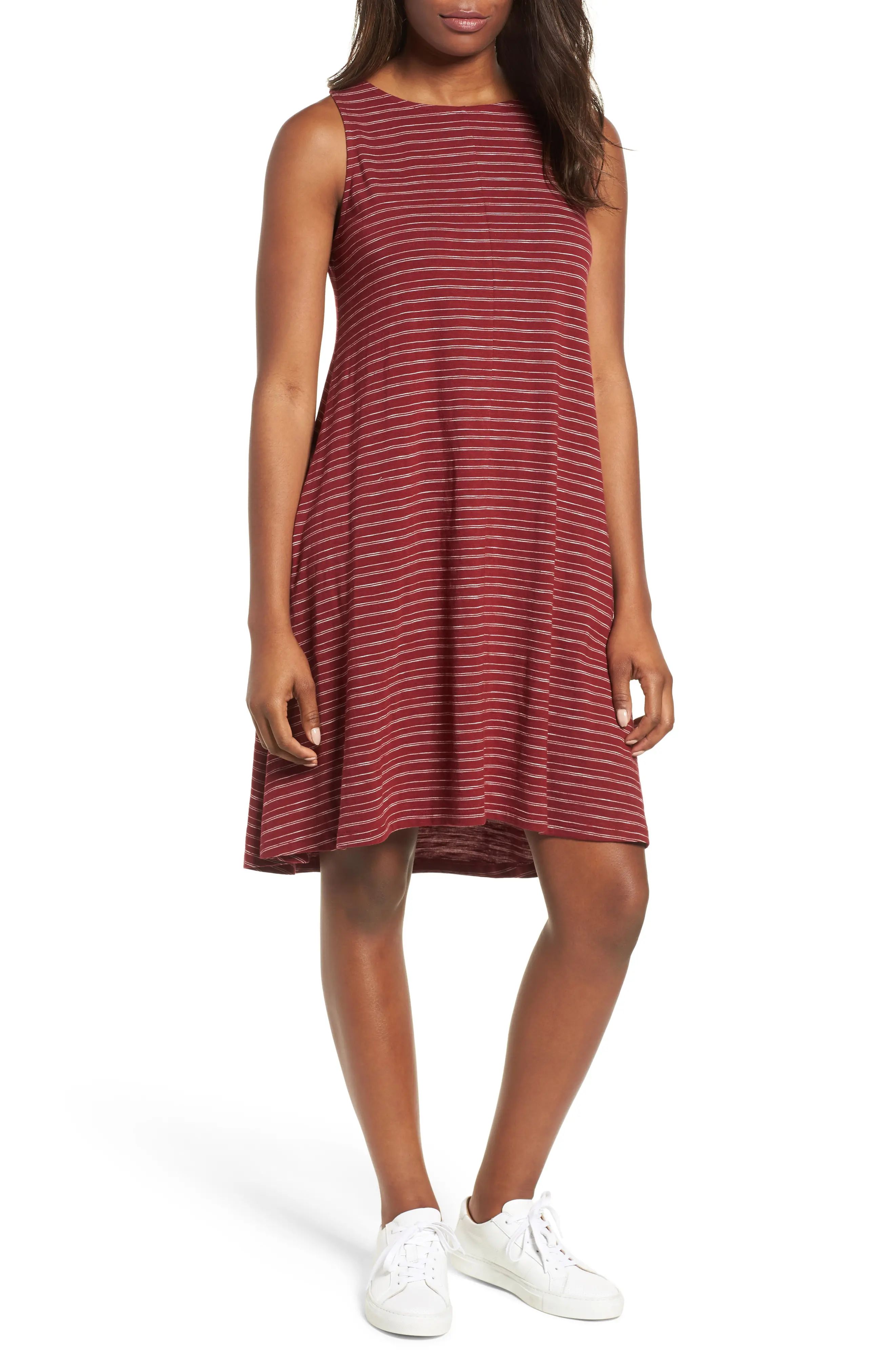 Caslon® Stripe Cotton Blend Trapeze Dress (Regular & Petite) | Nordstrom