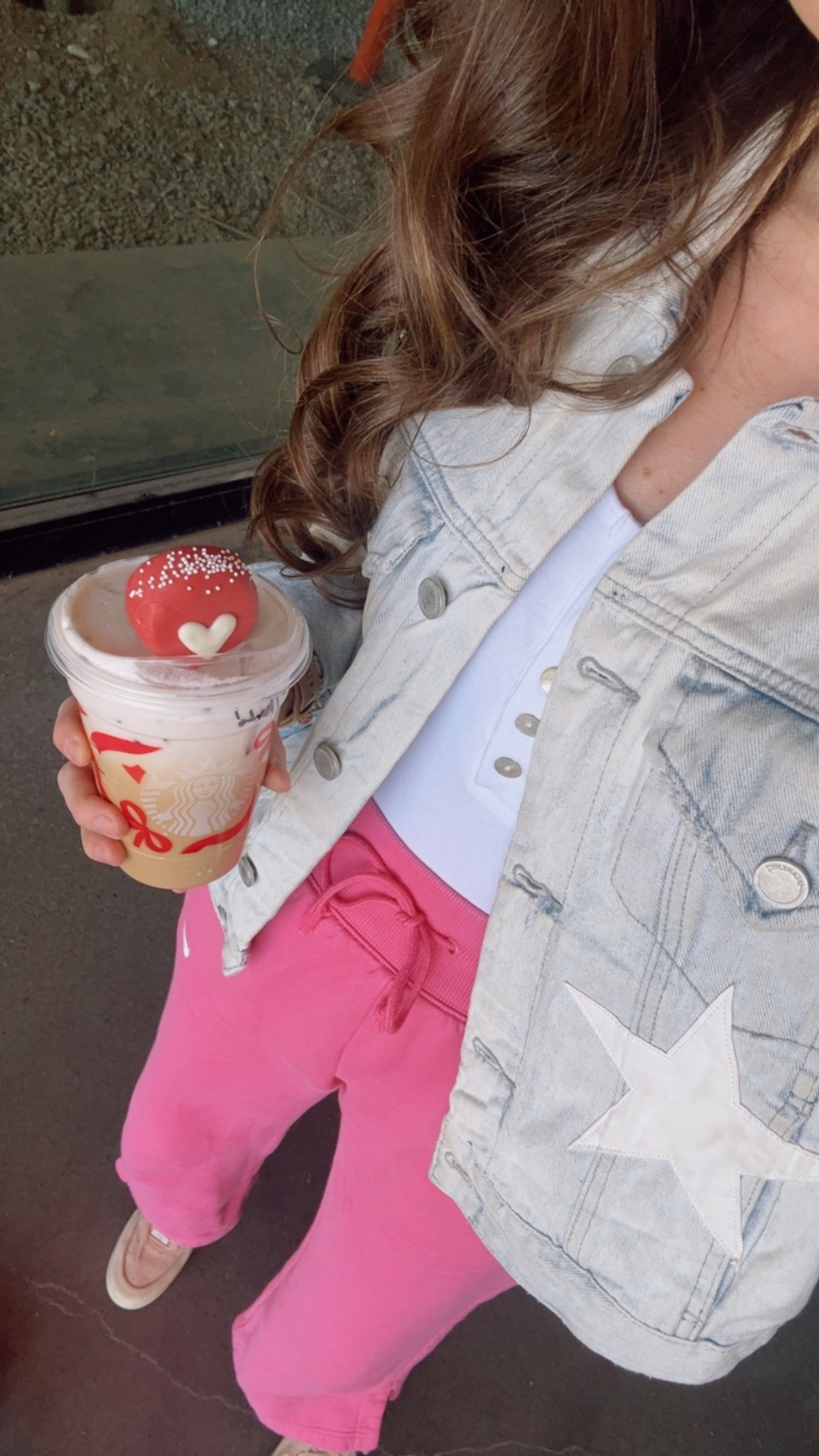 // wide leg Nike sweatpants // pink Nike sweatpants // pink Nike Air Force ones // Amazon bodysuit // denim jacket // 

#LTKValentine #LTKdayinmylife #LTKootd