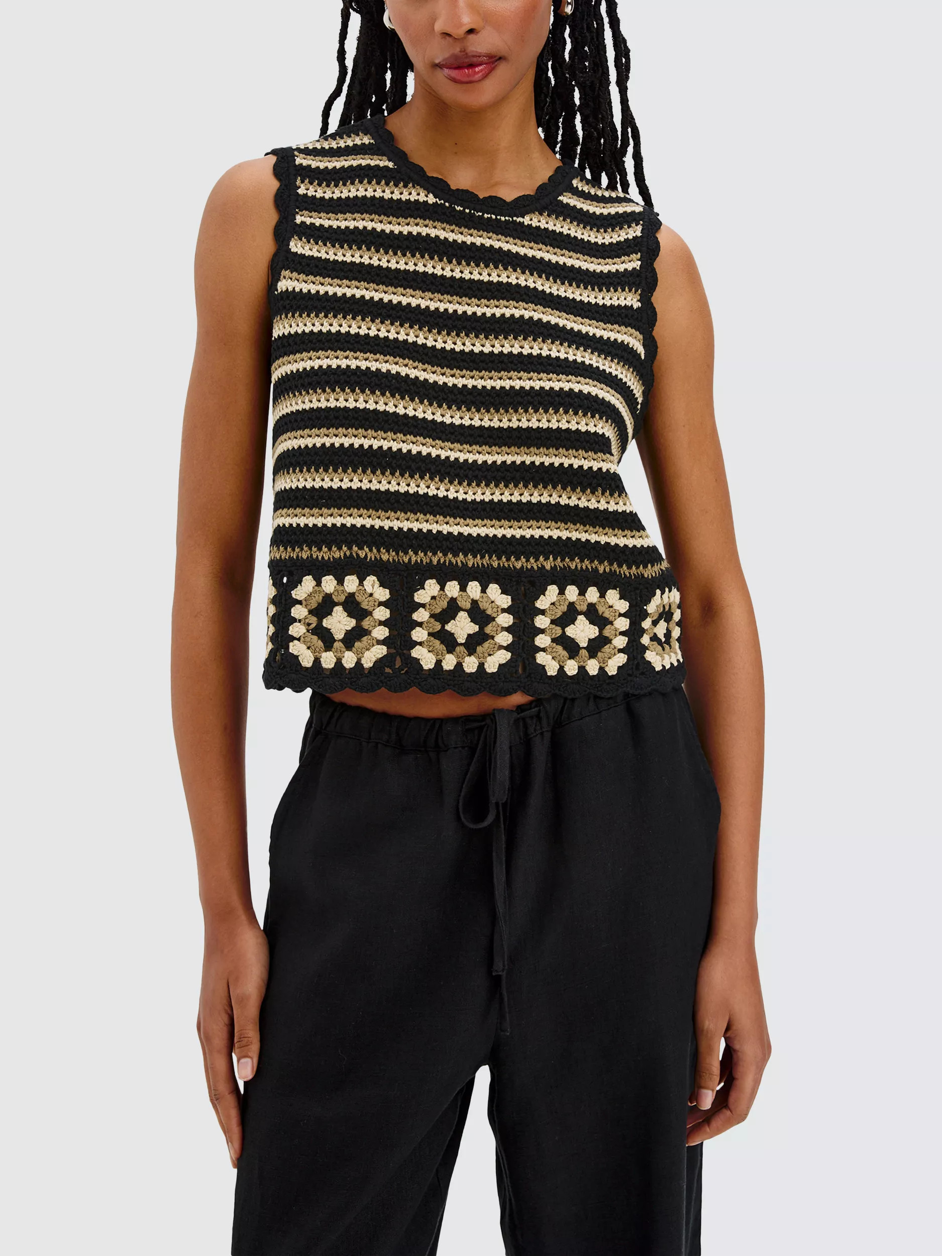 Rails Hazel Milos Crochet Top, Black/Brown | John Lewis (UK)