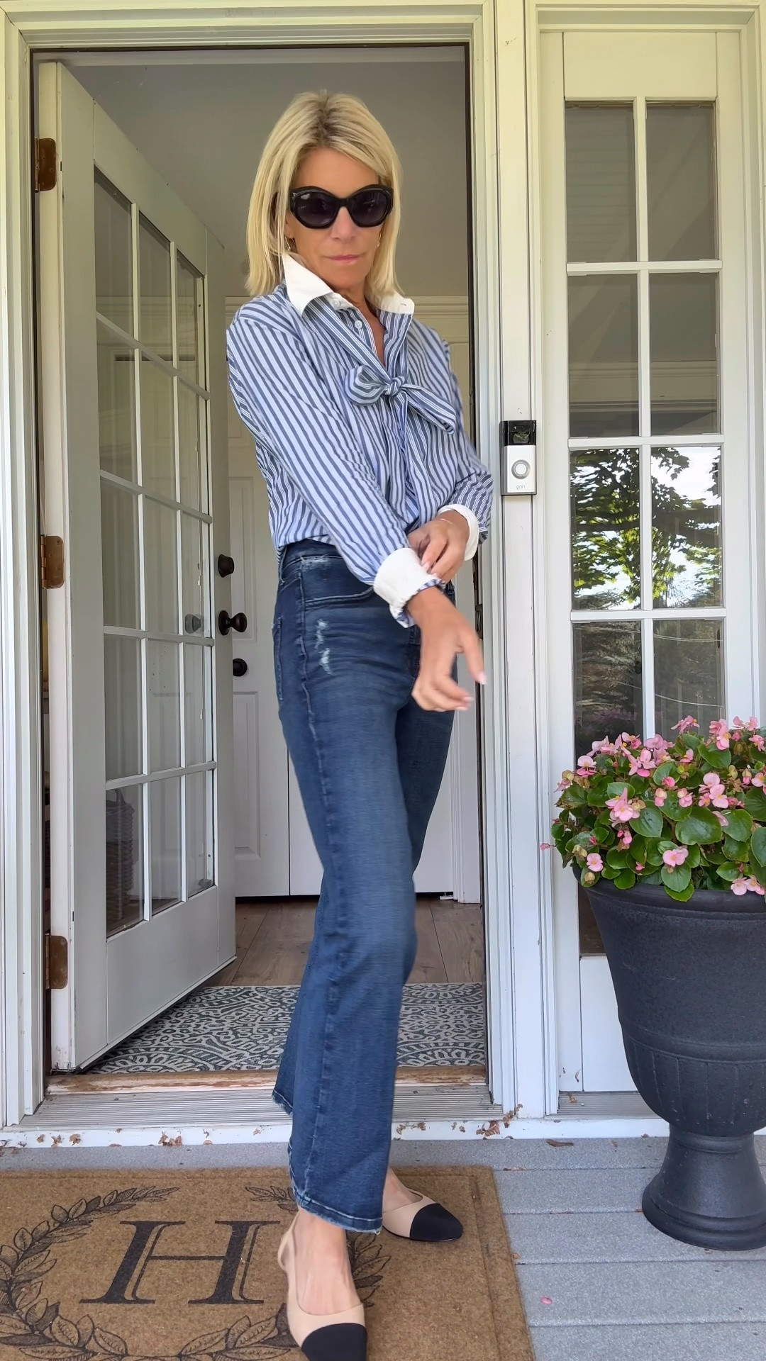 This blue-and-white striped bow blouse makes a simple jeans outfit feel instantly more polished. I love the feminine detail with classic denim and two-tone flats for an easy daytime look.

👩‍💻 LTK PRO TIPS
❤️ Heart = Support my posts ;-)
🔖 Save = Get sale & restock alerts for the things you love!
📋 Lists = Keep favorites organized (List ideas: Christmas, Birthdays, and Vacations!)
📲 Share = Send lists and products to a friend (or your daughters like me).
💬 Comment = Ask me anything, and I’ll answer. ;-)

#LTKootd #LTKSeasonal #LTKOver40