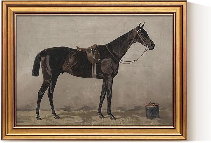 ARPEOTCY Gold Framed Canvas Art Prints,12x16inch, Antique Black Horse Art Painting, Rustic Farmho... | Amazon (US)