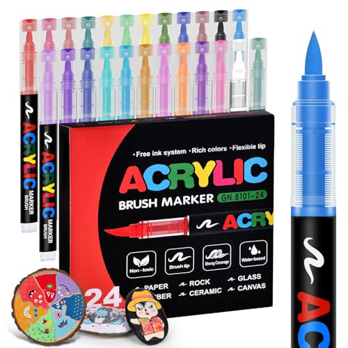 colourmotor Acrylic Paint Markers 24 Colors, Water-Based No-Bleed Markers with Automatic Ink Control, Premium Acrylic Paint Pens for Wood, Canvas, Rock Painting, Glass, Ceramic Surfaces, DIY Crafts | Amazon (US)