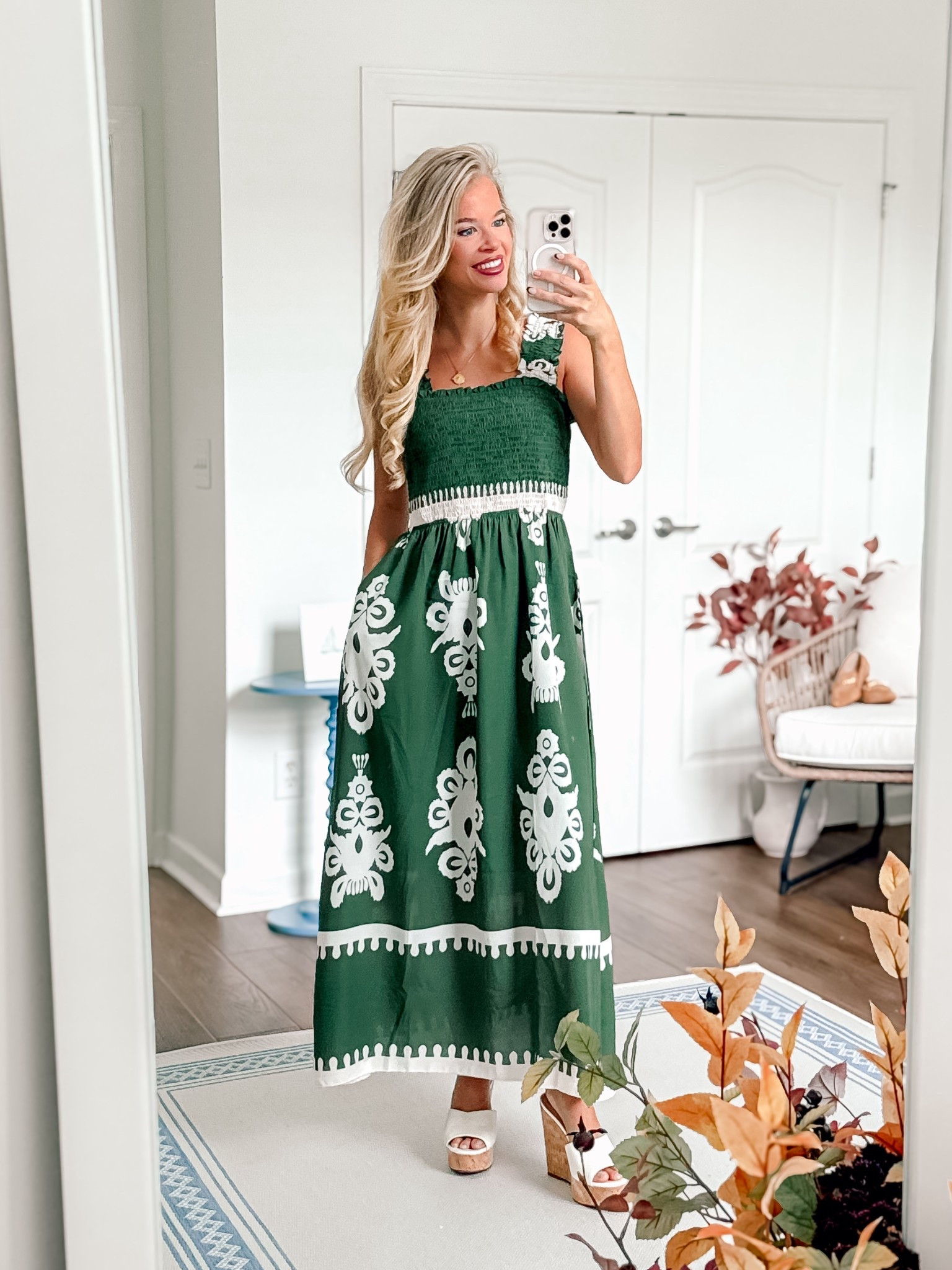 Fall transition outfit 
Maxi dress green 
Amazon fashion dress 
White wedges 

#LTKPetite #LTKFindsUnder50 #LTKFallSale