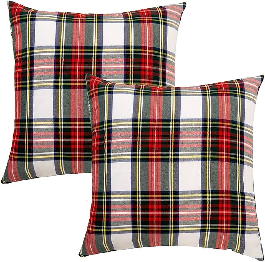 GTEXT 2 Pack Christmas Decor White Plaids Pillow Covers Buffalo Check Throw Pillow Cover Tartan C... | Amazon (US)