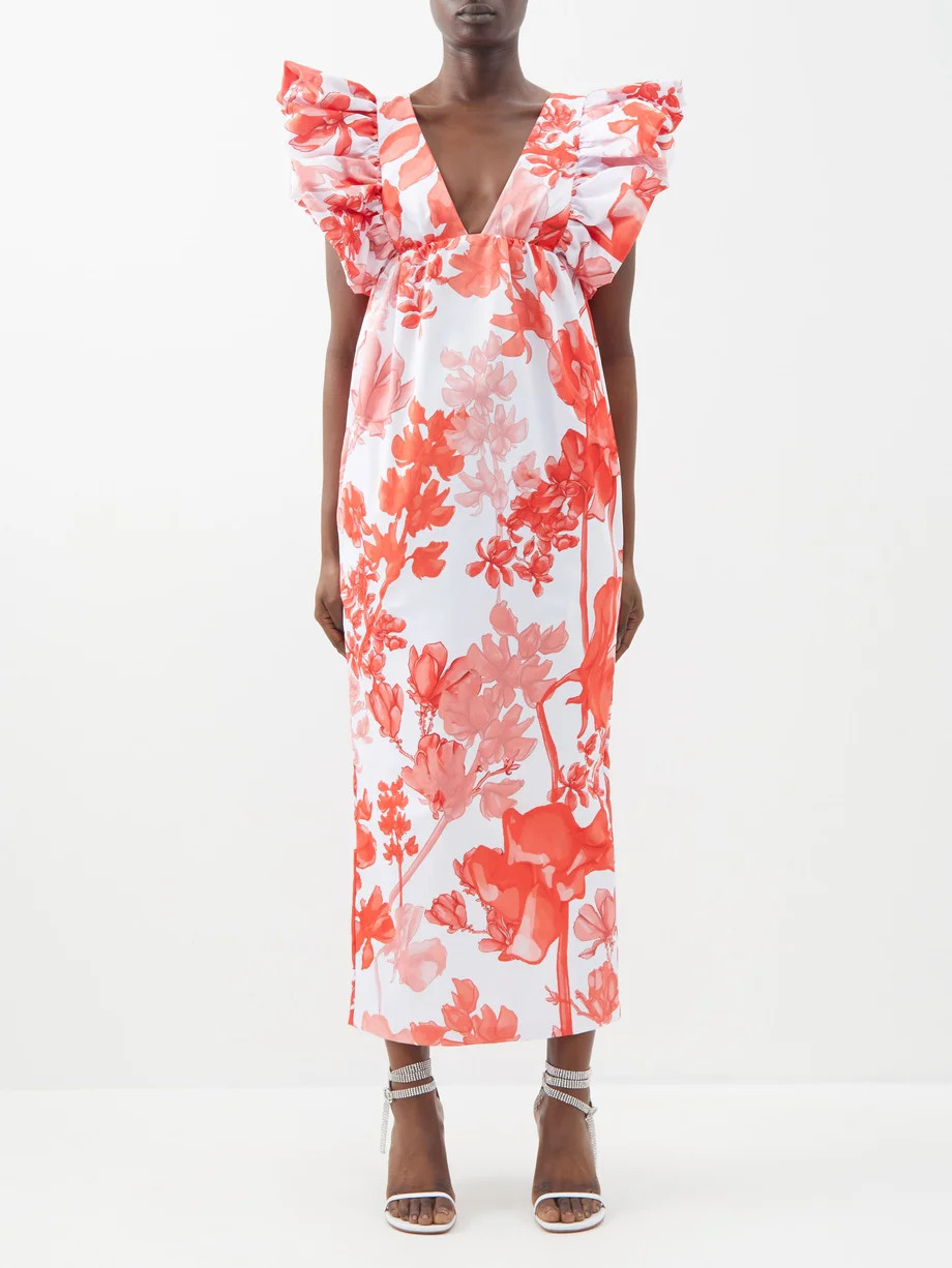 Metvi orchid-print ruffled taffeta dress | Kika Vargas | Matches (US)