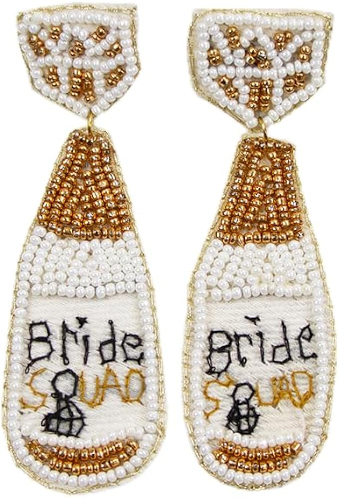 Bride Bottle Earrings, Bridesmaid Beaded Earrings, Seed Bead Drop Dangle Earrings, Fun Bacheloret... | Amazon (US)