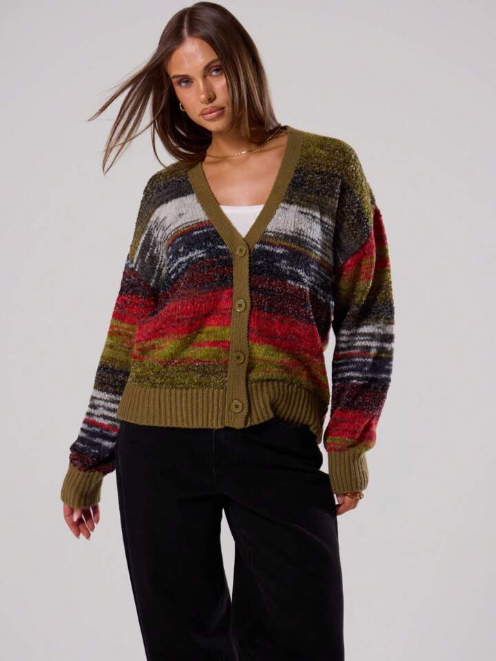 MUSERA Contrast Striped Knit Cardigan | SHEIN