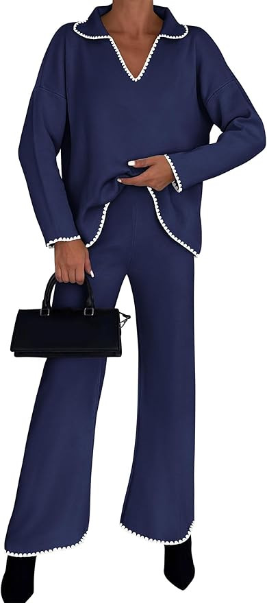 KIRUNDO Women 2 Piece Outfits Sweater Lounge Sets 2024 Fall Trendy Color Block Loose Knit Matchin... | Amazon (US)